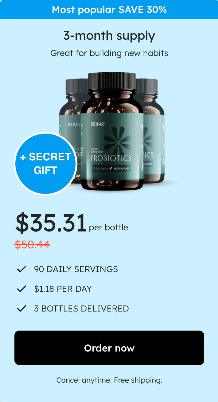 30% Discount for Best Seller three month Bioma Probiotics Package